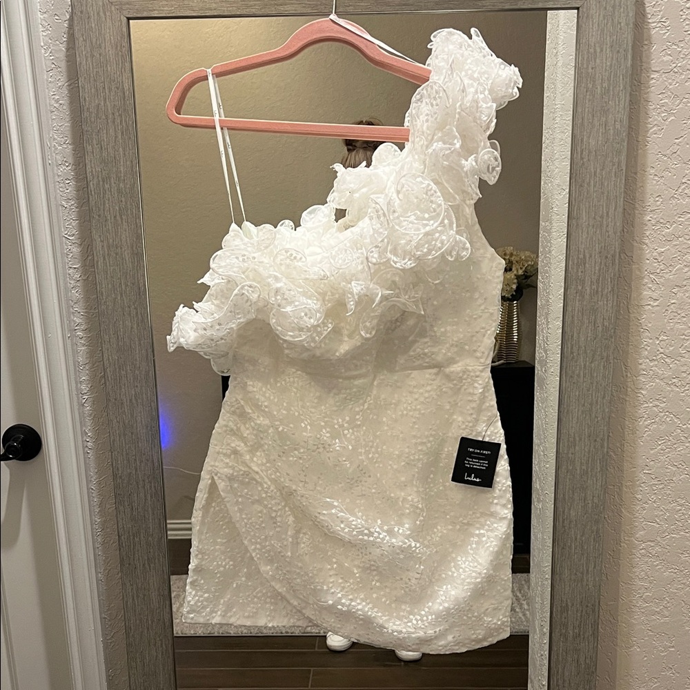 Lulu's White One Shoulder Dress